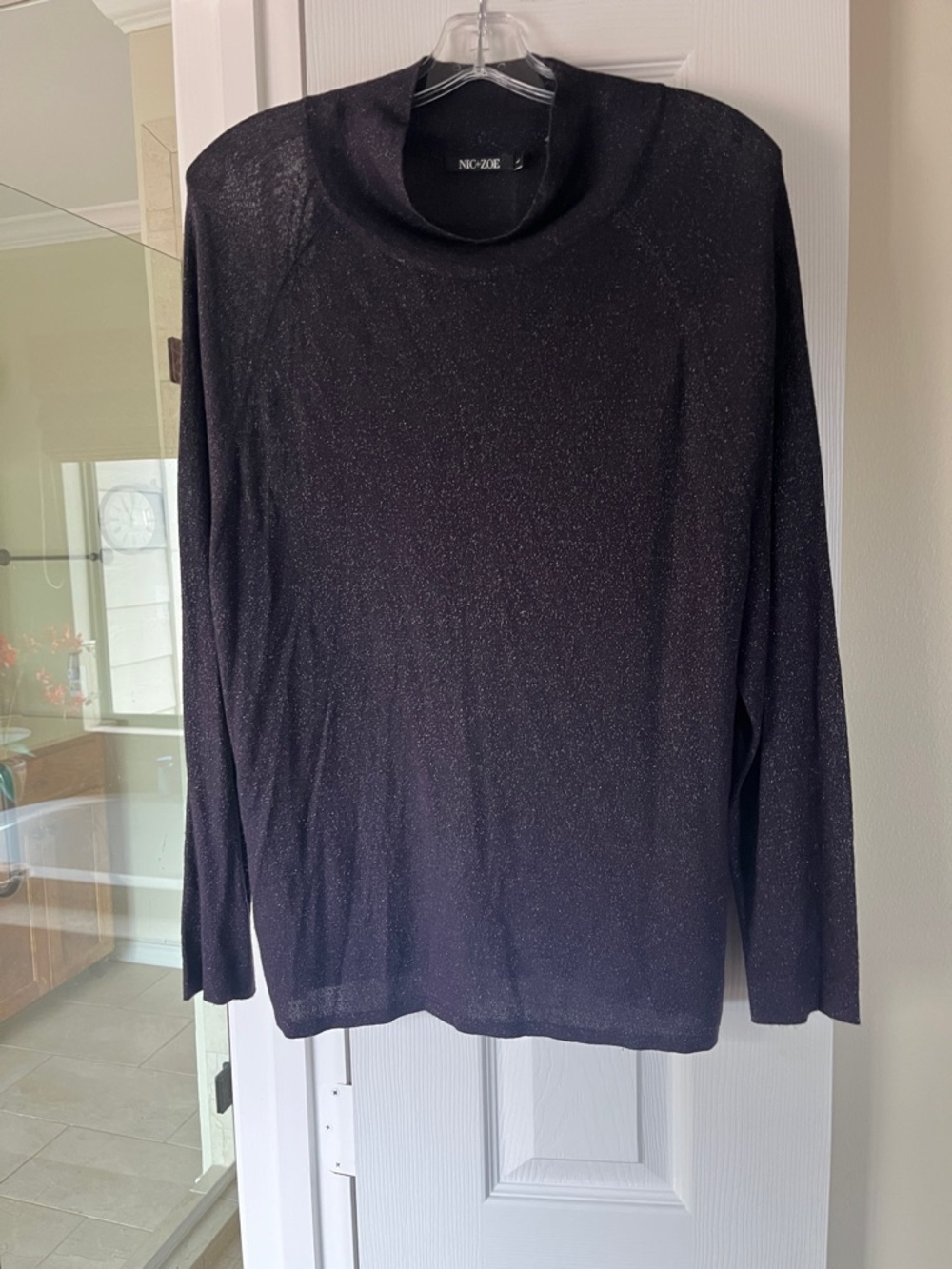 NIC+ZOE Black Sparkle Cowl Neck Sweater